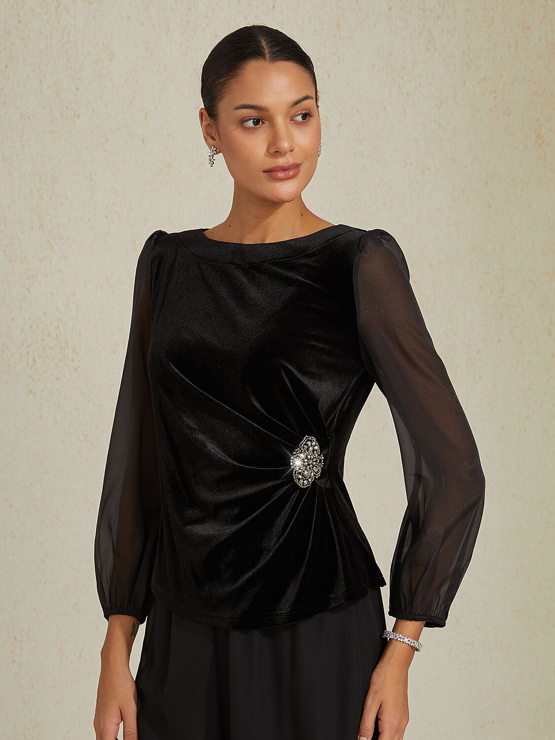 Velvet Chiffon Patchwork Blouse