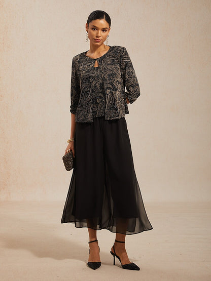 Paisley Knit Top with Subtle Sequin Detail