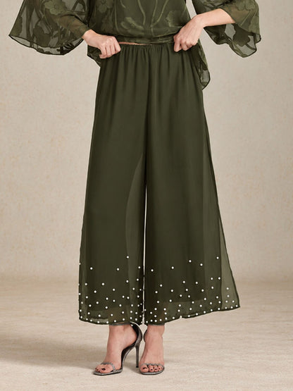 Pearl-embellished Wide Leg Pants