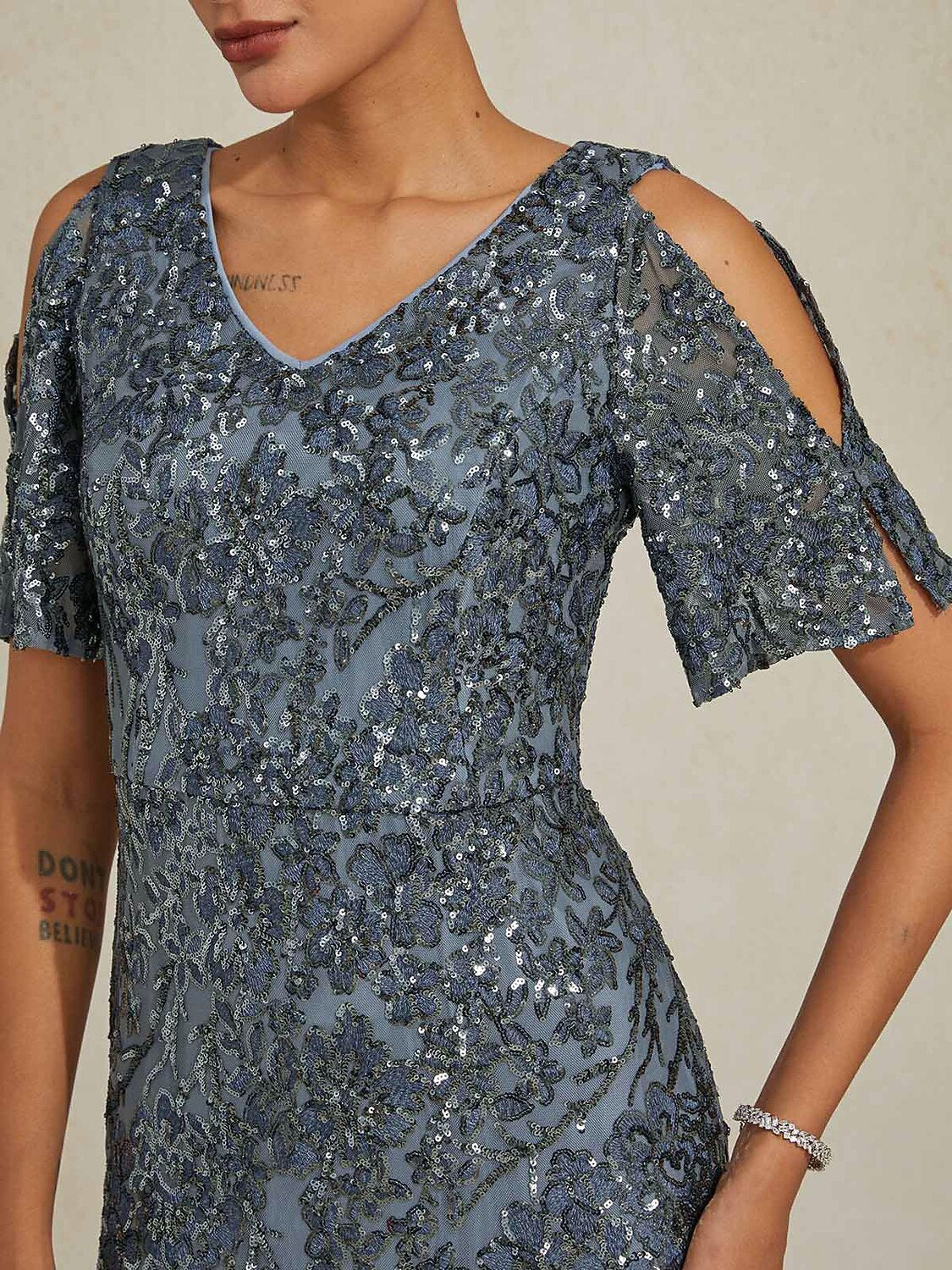 Cold Shoulder Sequins Gown