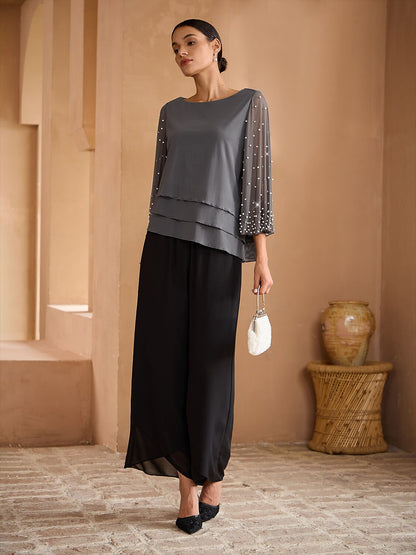 Beaded Layered Mesh Elegant Tops