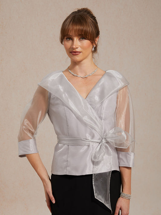 Sheer Organza Collar Tie Dressy Blouse