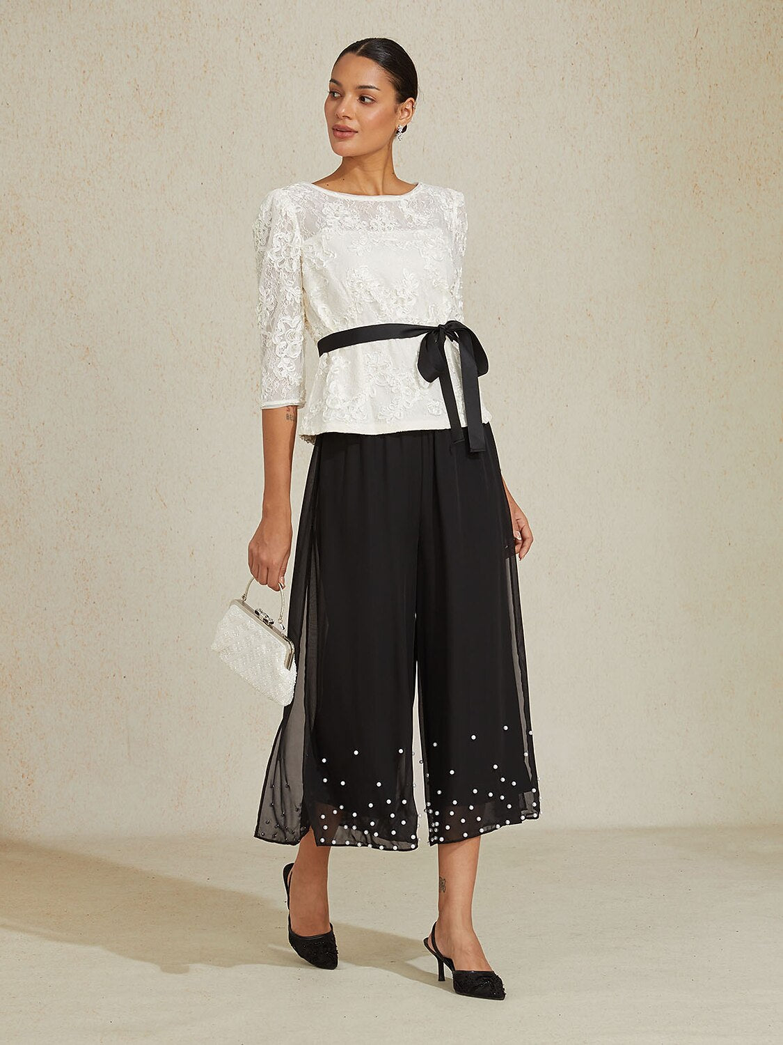 Cropped Pearl-embellished  Pants
