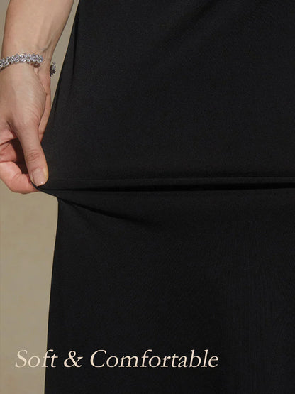 Black V-Neck A-Line Knit Dress with Waist Twist Design