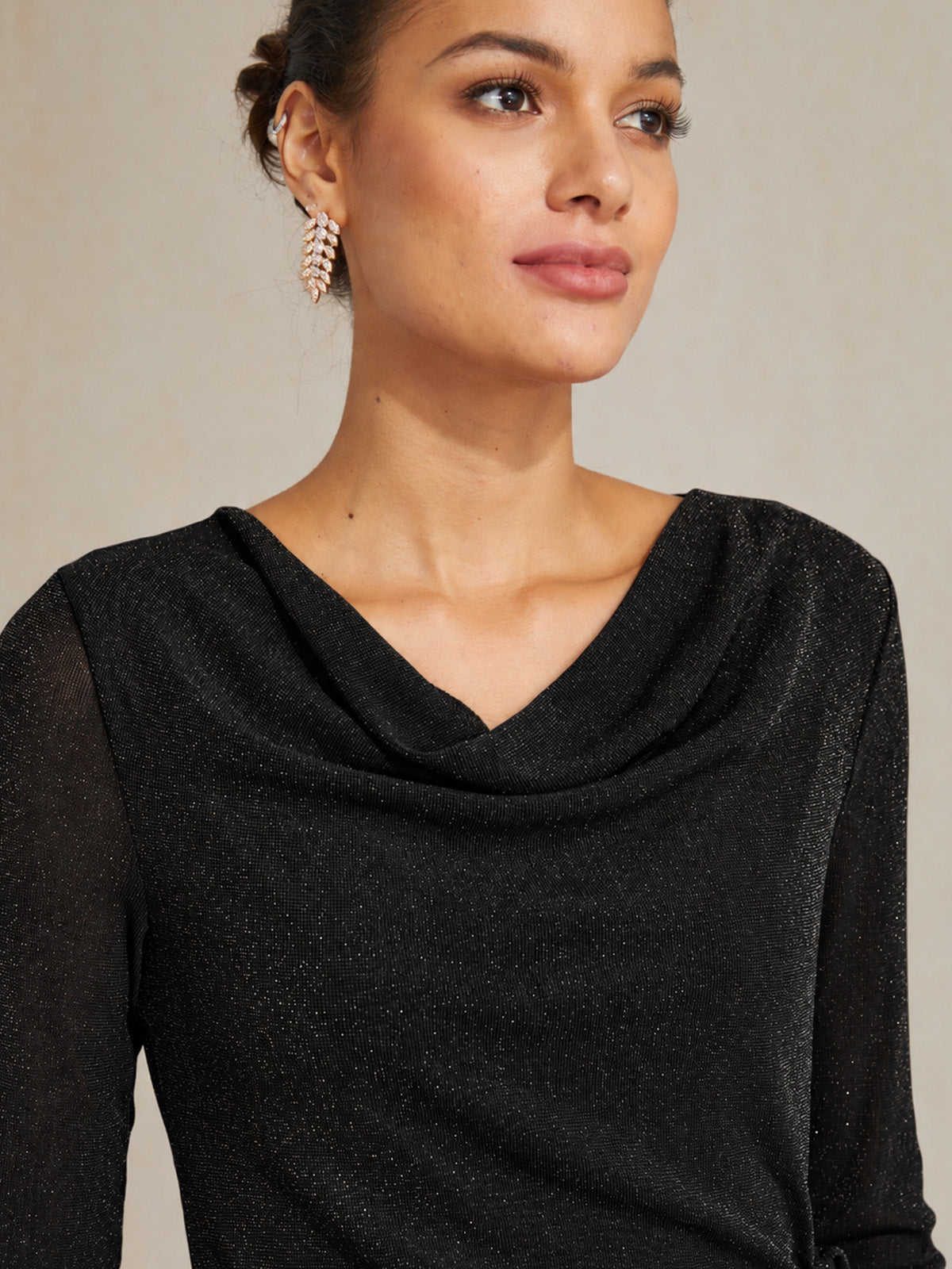 Elegant Metallic Tie Waist Knit Top