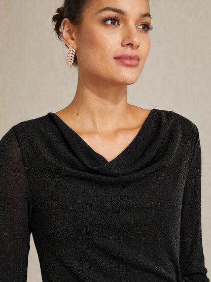 Elegant Metallic Tie Waist Knit Top