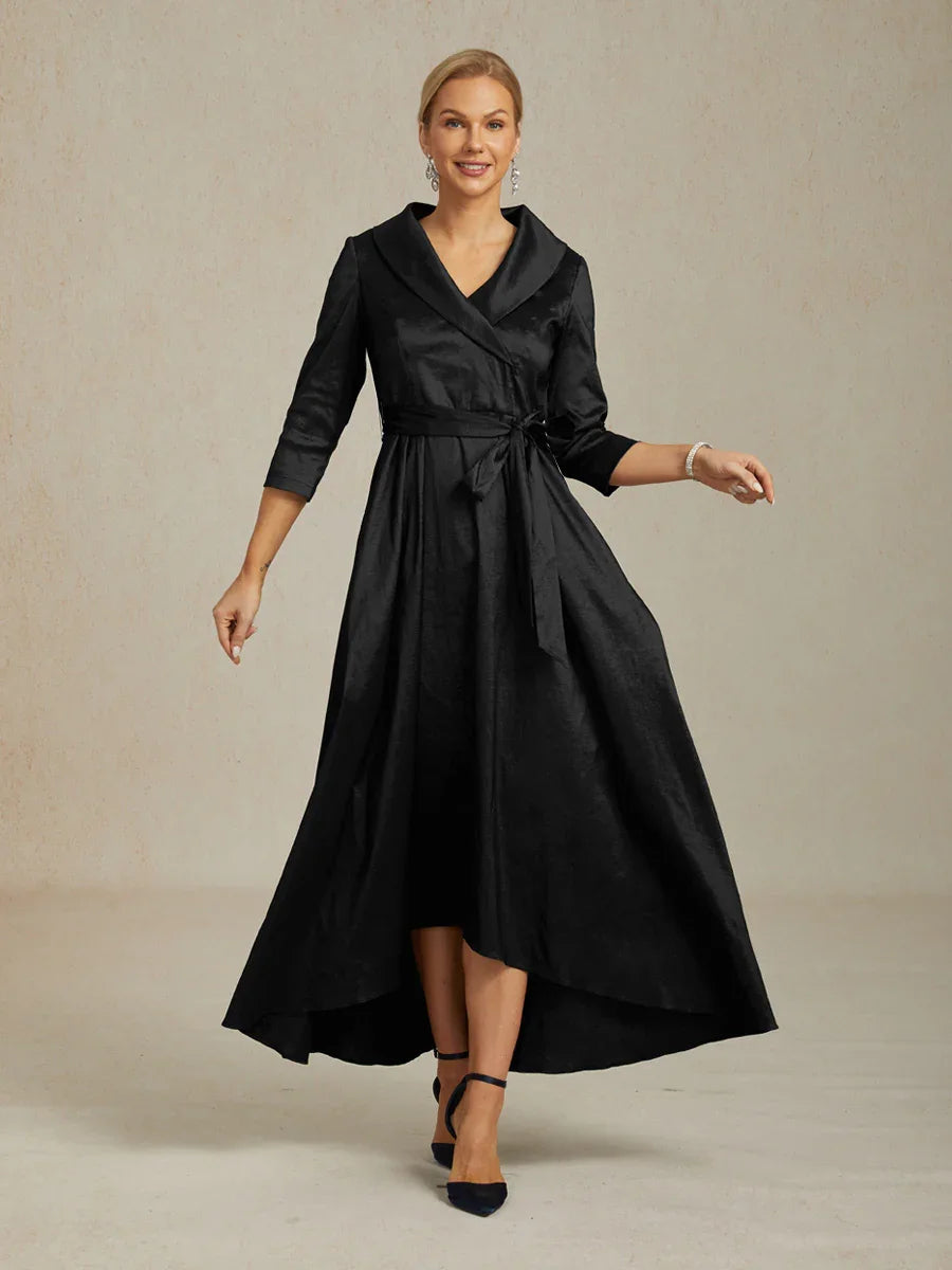 Stretch Taffeta Cocktail Dress with Tie Belt
