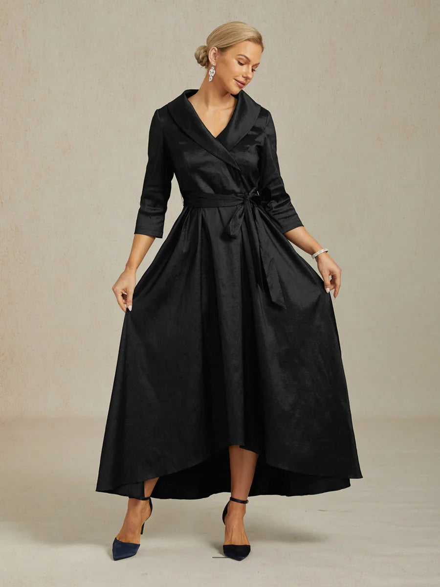 Stretch Taffeta Cocktail Dress with Tie Belt