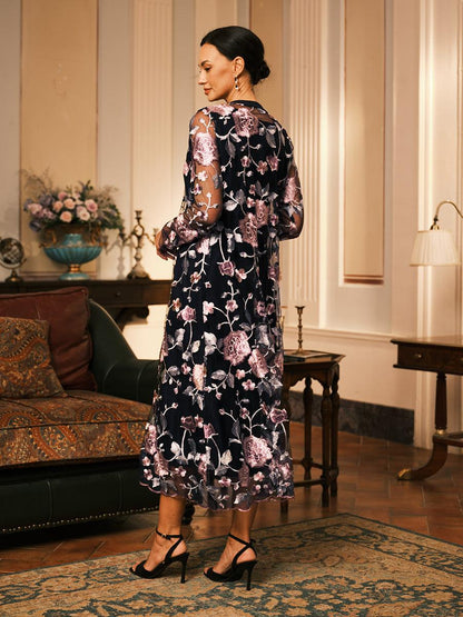 A-line Dress With Embroidered Lace Jacket