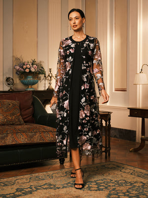 Lace Embroidered Floral Dress Set