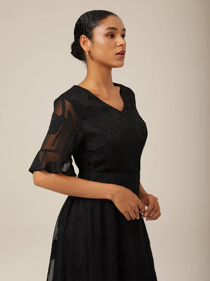 Ruffle Flutter Lace Maxi Dress