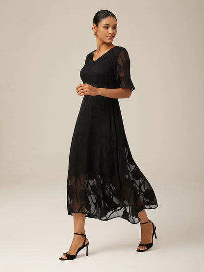 Ruffle Flutter Lace Midi Dress