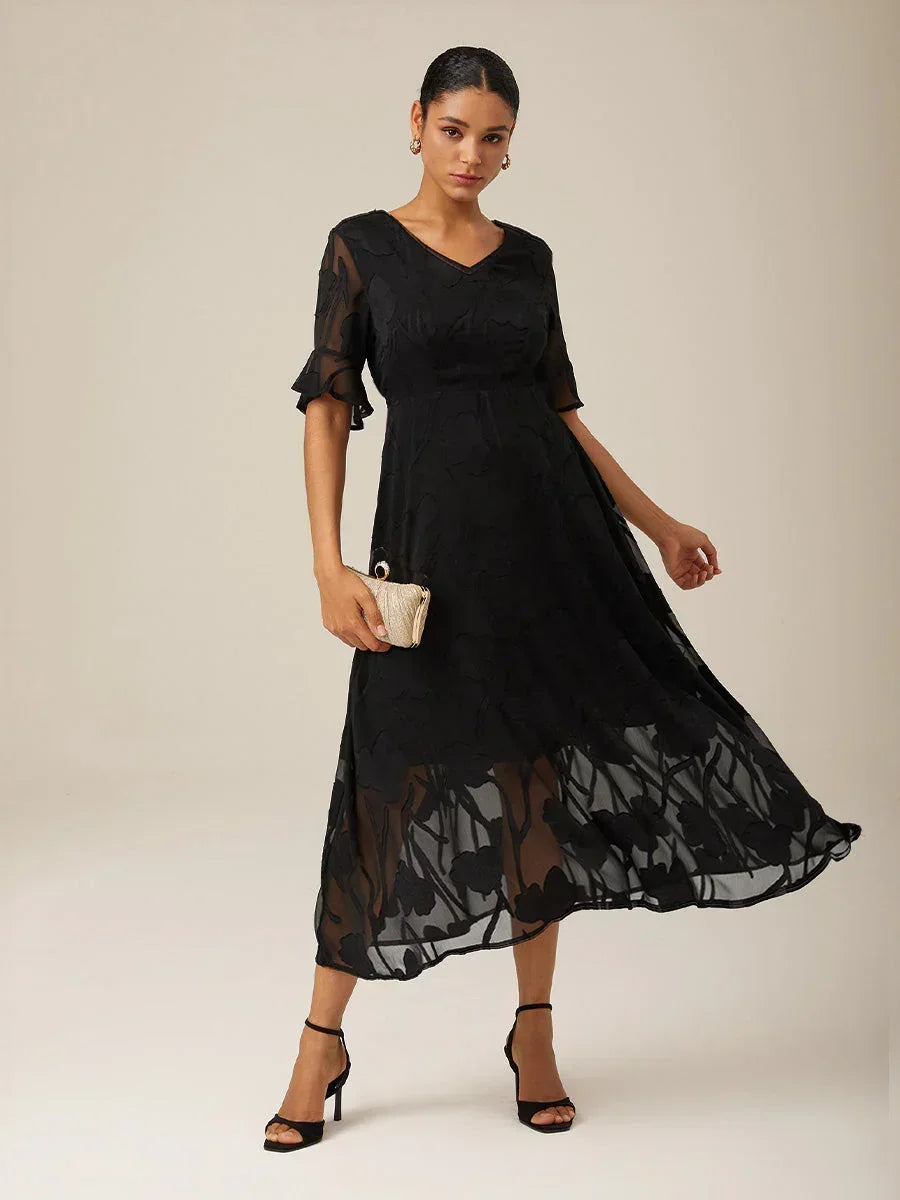 Ruffle Flutter Lace Midi Dress