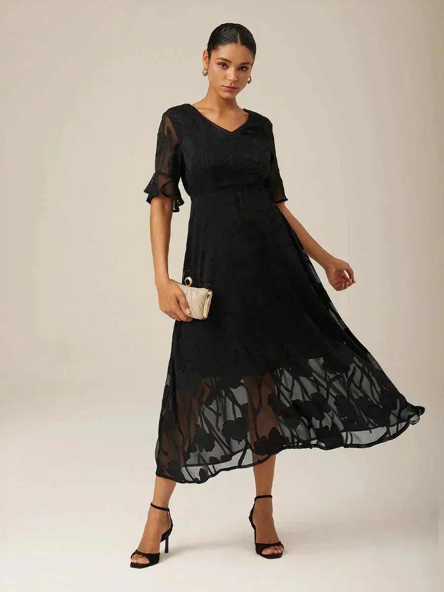 Ruffle Flutter Lace Maxi Dress