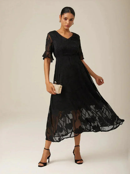 Ruffle Flutter Lace Maxi Dress