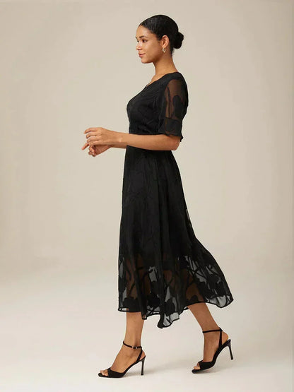 Ruffle Flutter Lace Maxi Dress