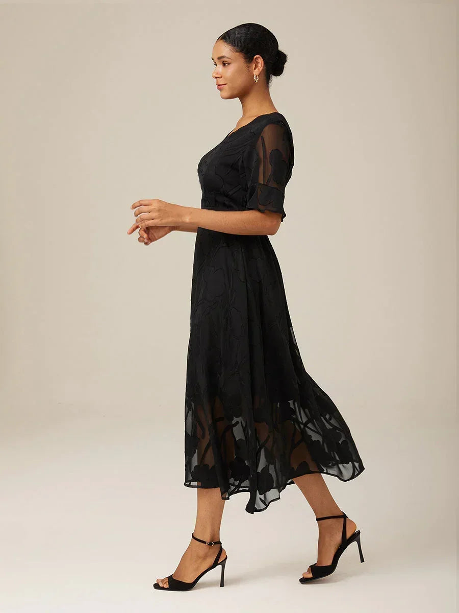 Ruffle Flutter Lace Midi Dress