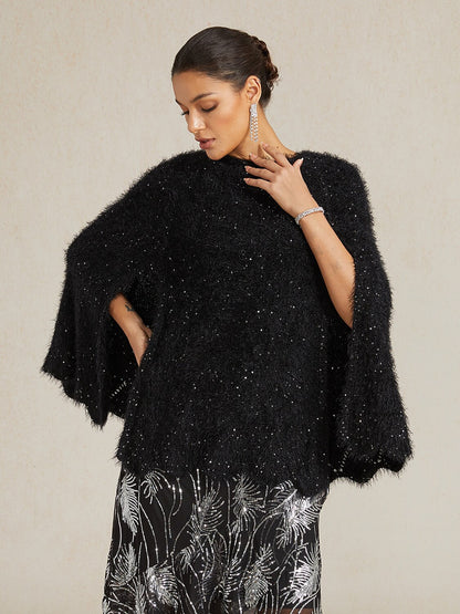 Sequin Knit Poncho Sweater