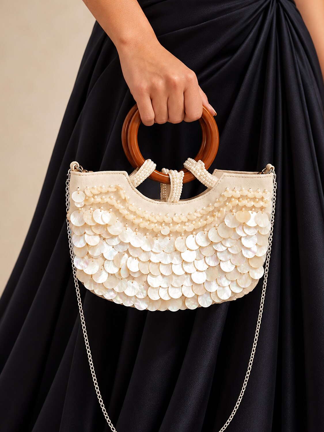 Pearl Shell Embellished Clutch Bag