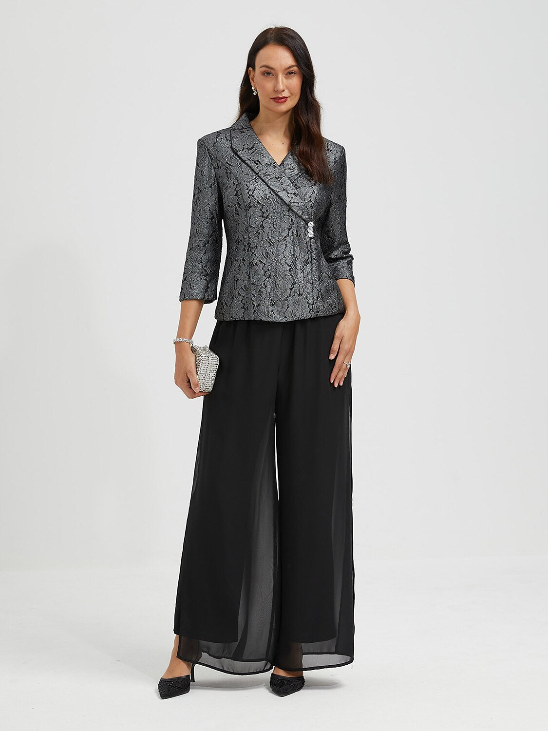 Lace Zipper Metallic Blouse