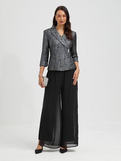 Lace Zipper Metallic Blouse