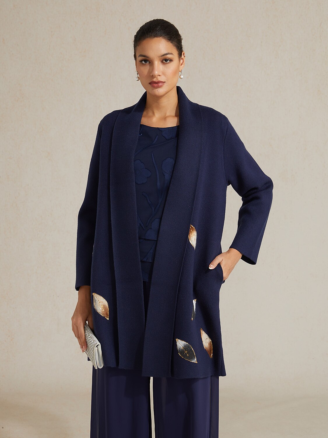 Long Embellished Leaf Cardigan