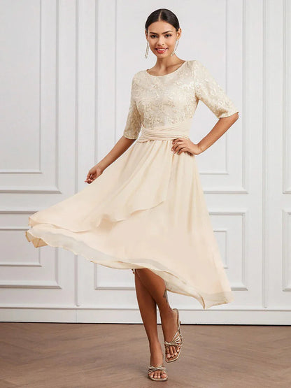 Chiffon Lace Midi Swing Dress