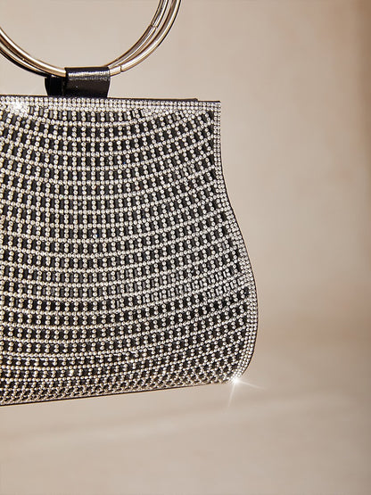 Pochette En Cristal À Poignée Anneau Doré C Sac Élégant