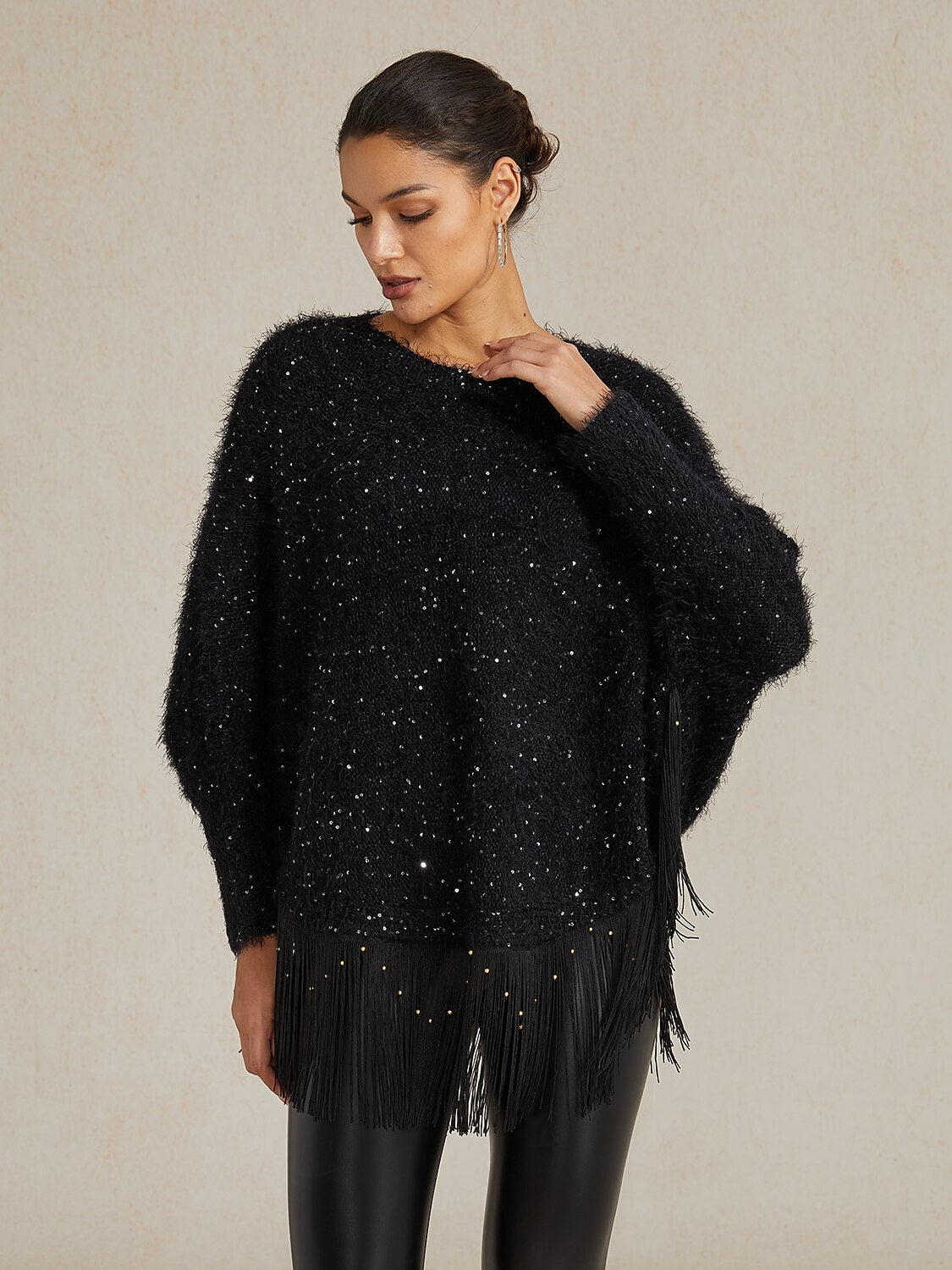 Sequin Fringe Batwing Sweater
