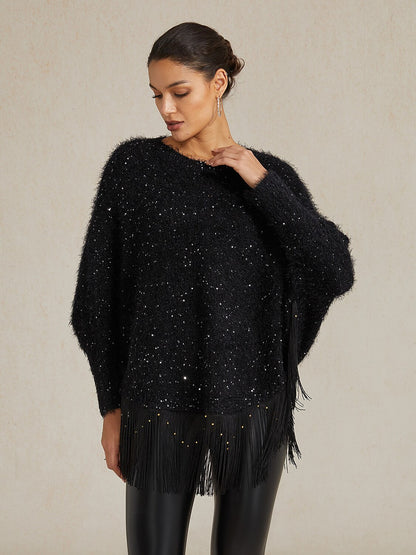 Sequin Fringe Batwing Sweater