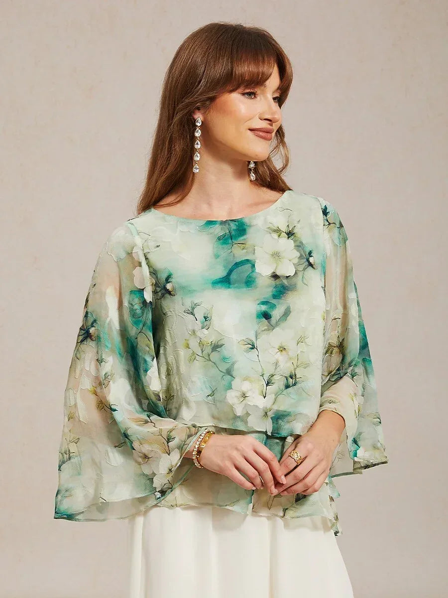 Blouse en Chiffon à Volants Superposés avec Imprimé Floral