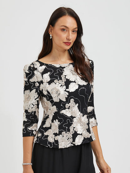 Sequins Rosette Floral Top