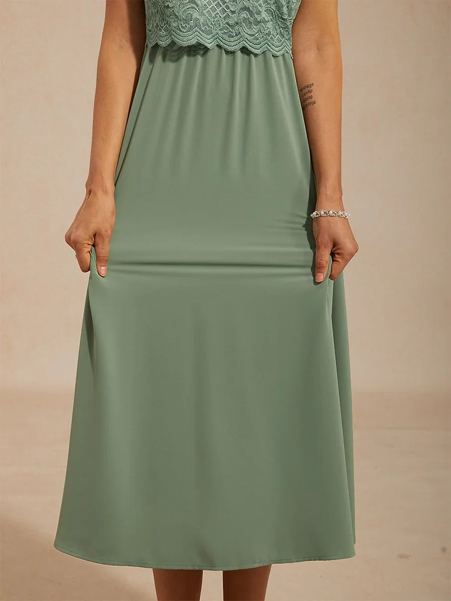 Lace A-Line Midi Dress with Side Pockets  msglamor