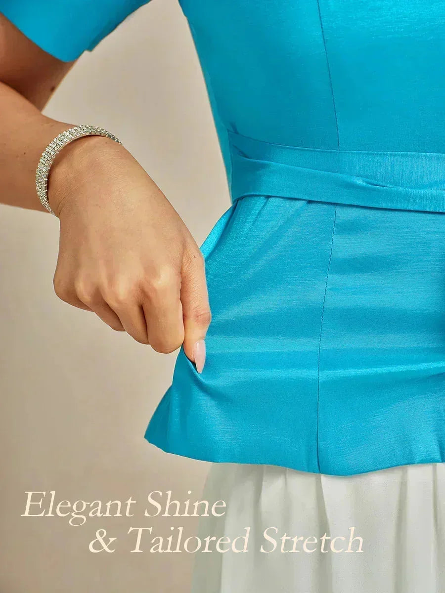 Elbow Sleeve Stretch Taffeta Blouse