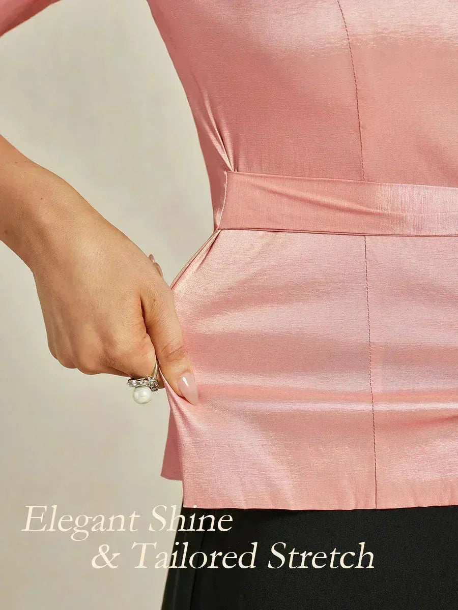 Chemisier en taffetas extensible à manches 3/4 avec lien à la taille