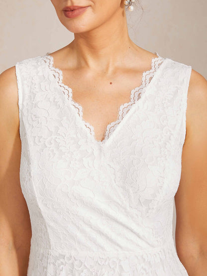 Scalloped V Neck Lace Evening Dress with Matching Shawl