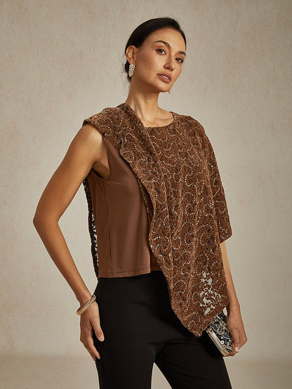 Sequin Lace Velvet Capelet Top