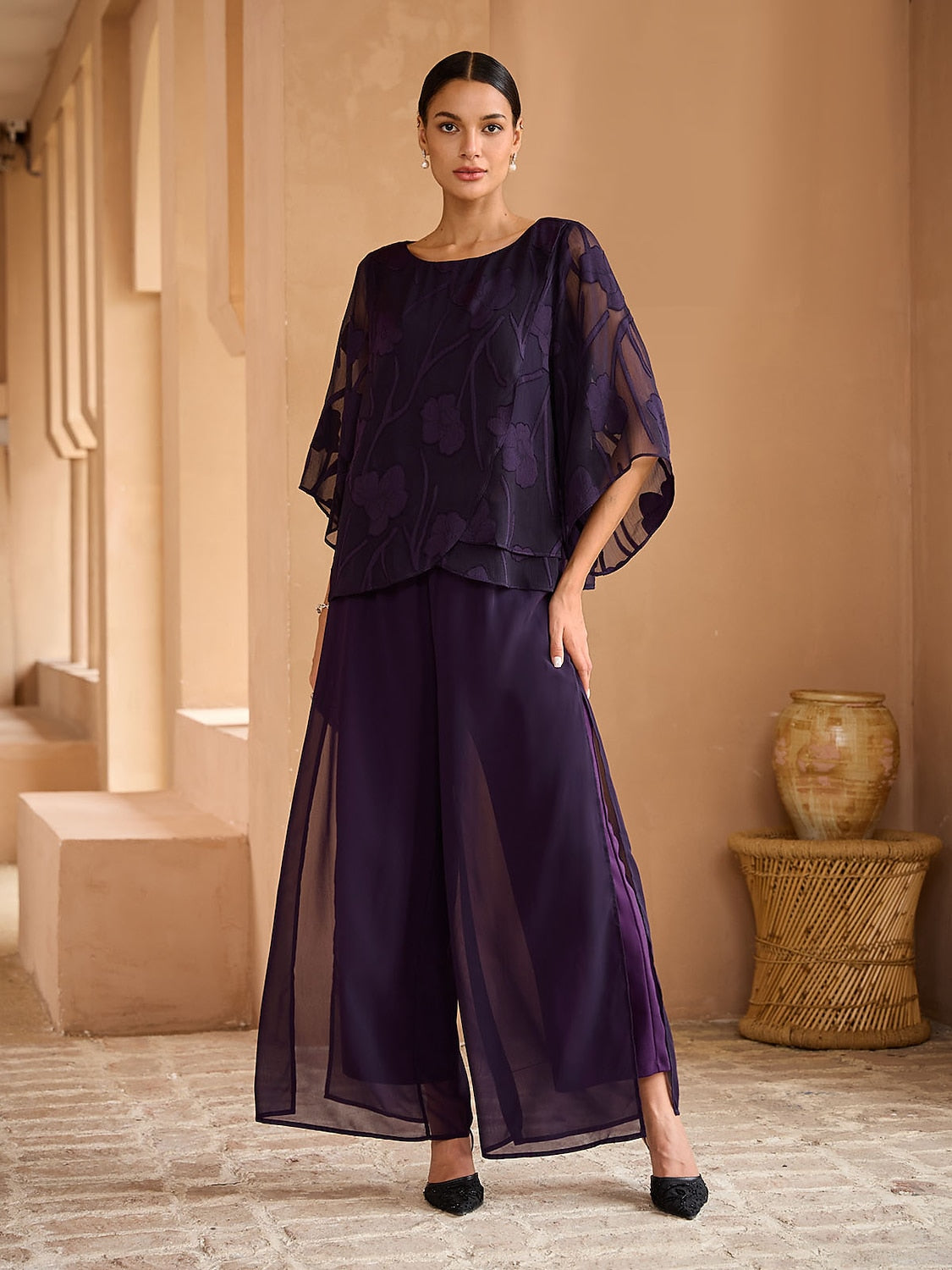 Sheer Floral Layered Chiffon Tops