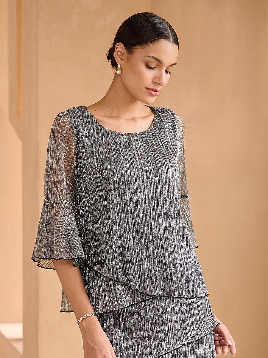 Metallic Pleated Layered Blouse