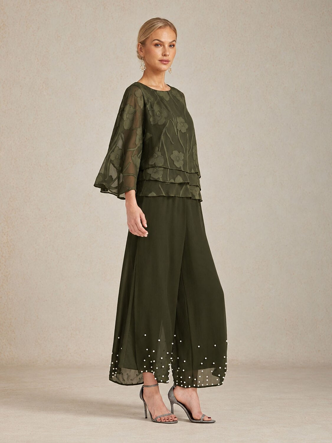 Pearl-embellished Wide Leg Pants