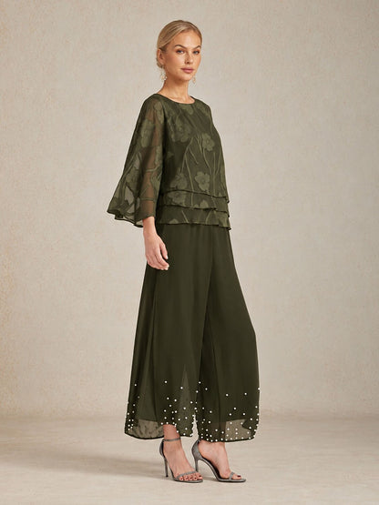 Pearl-embellished Wide Leg Pants