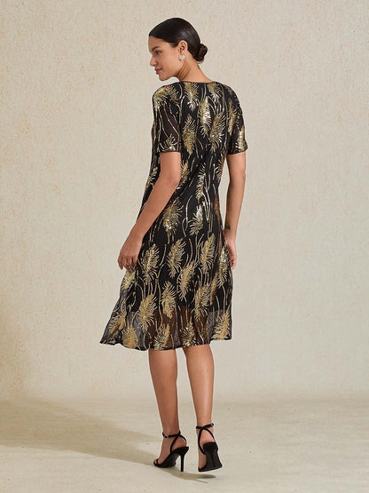 Feather Sequin Embroidered Mesh Midi Dress