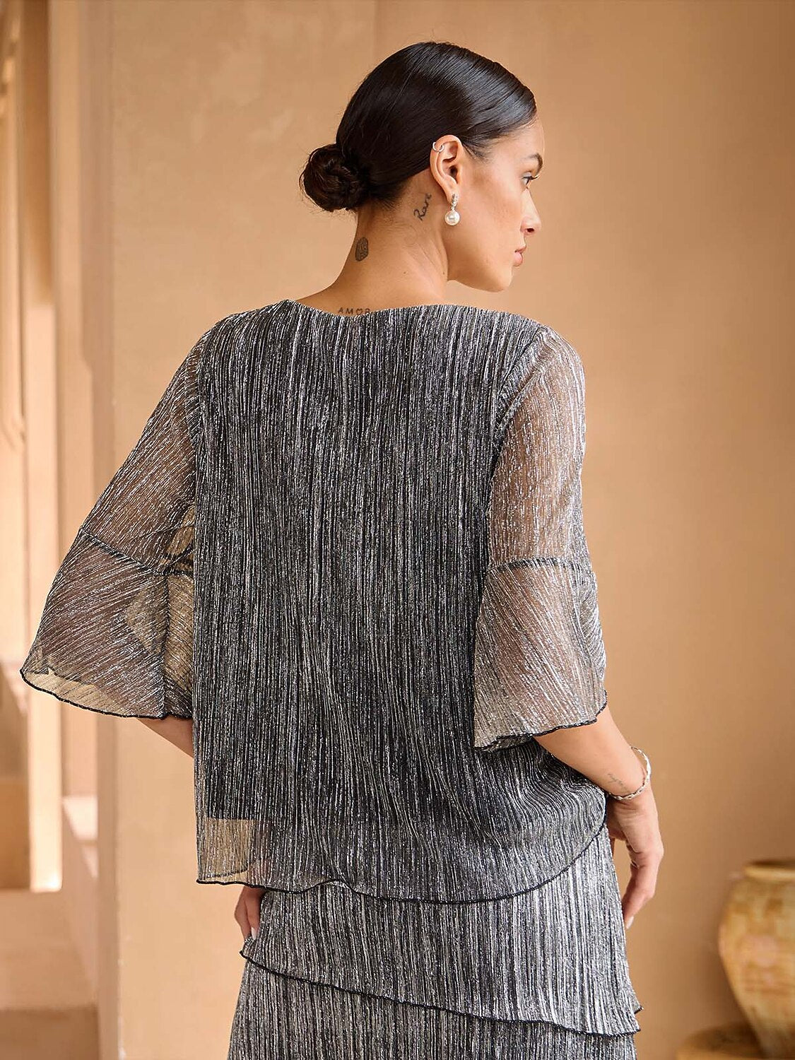 Metallic Pleated Layered Blouse