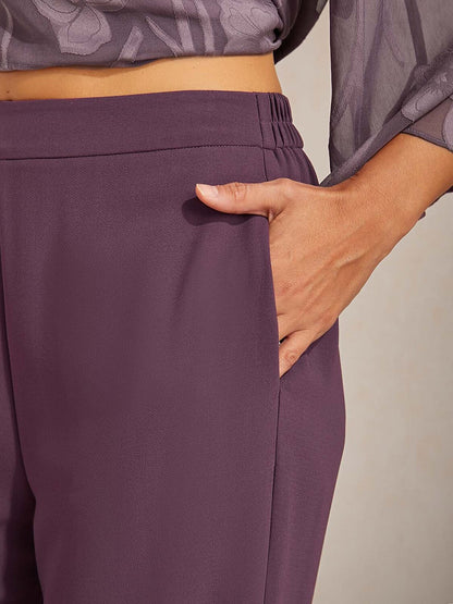 Mid-Rise Broek met Elastische Taille, Wijde Pijpen en Zakken
