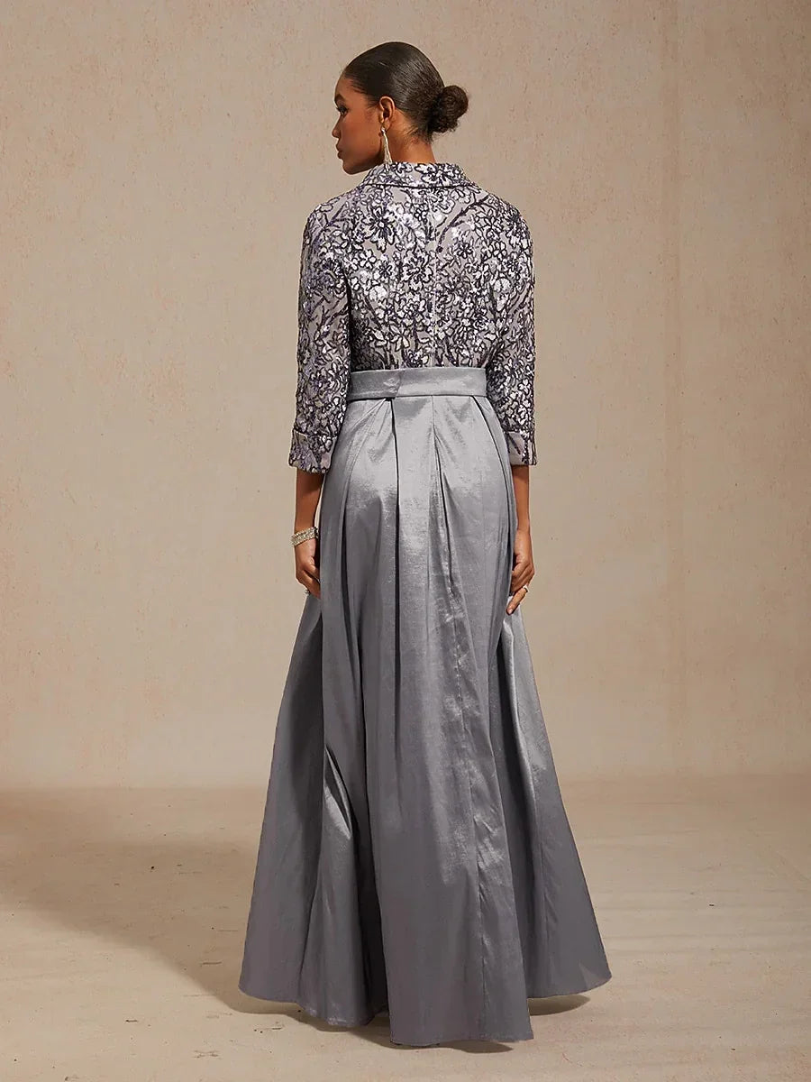 Stretch Taffeta Embroidered Cocktail Dress with Sequin Bodice