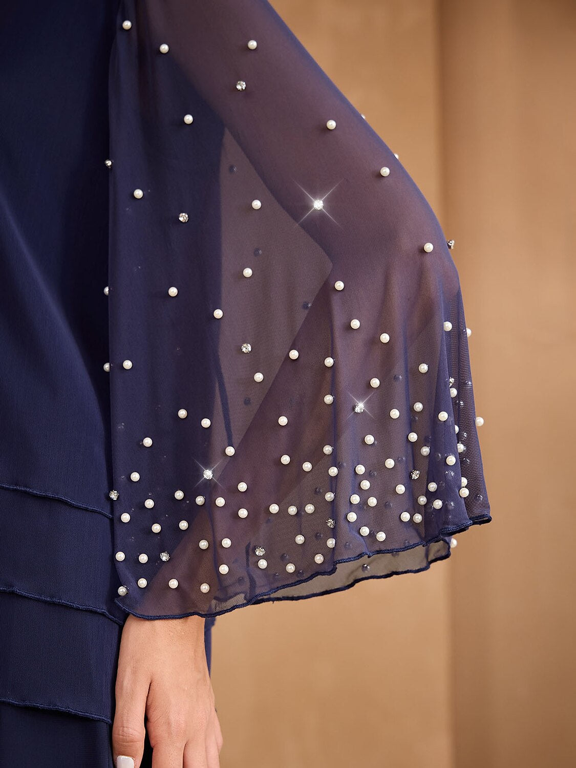 Beaded Layered Mesh Elegant Tops