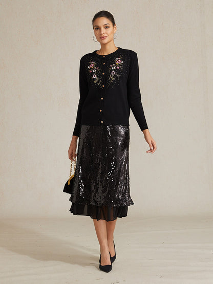 Embroidered Rhinestone Floral Cardigan