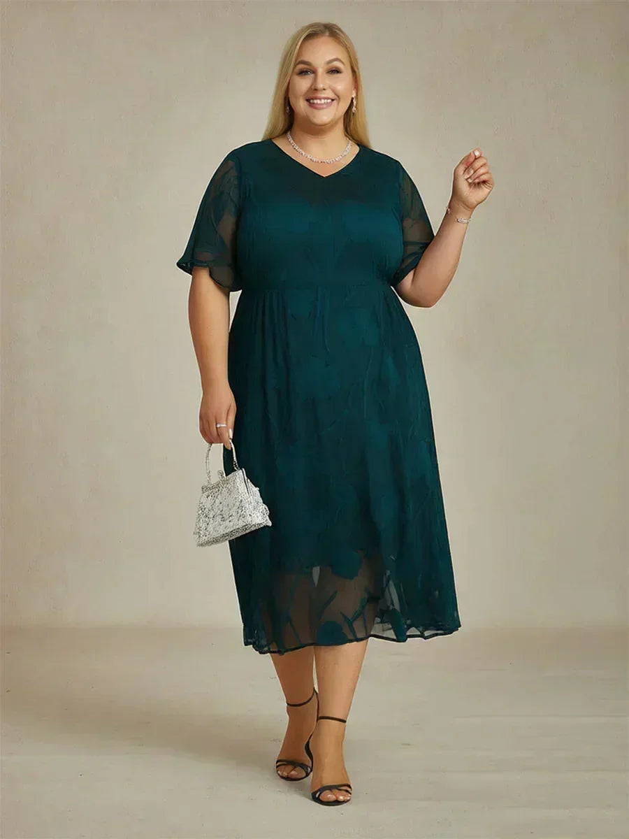 Rüschen-Spitzen-Maxikleid für große Größen