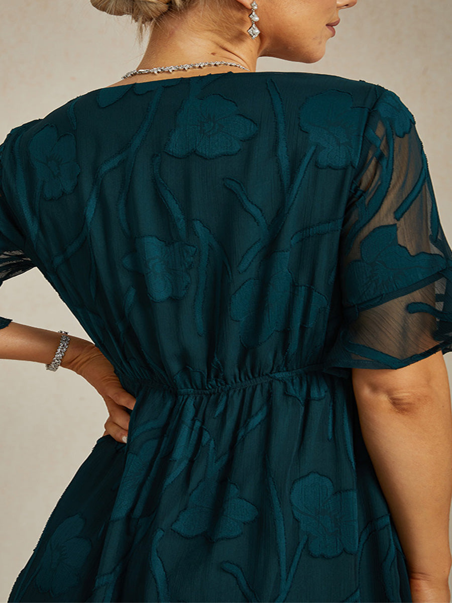 Maxi-jurk van kant met ruches en fluttermouwen