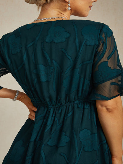 Maxi-jurk van kant met ruches en fluttermouwen